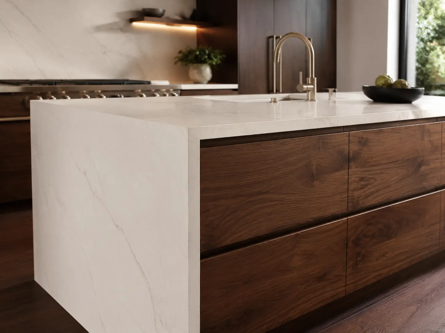 Installed waterfall countertop