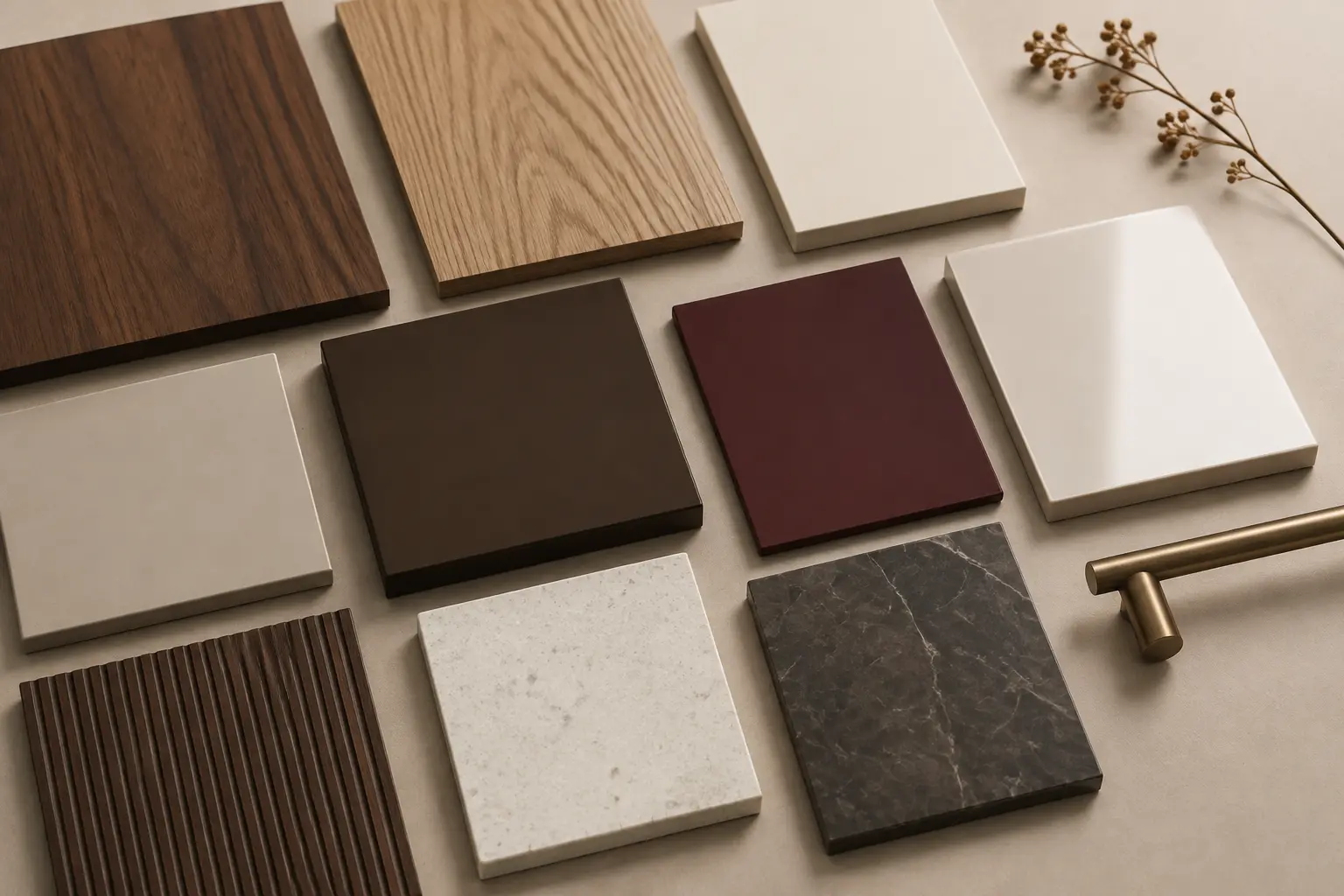 Cabinet material, stone, color and hardware samples